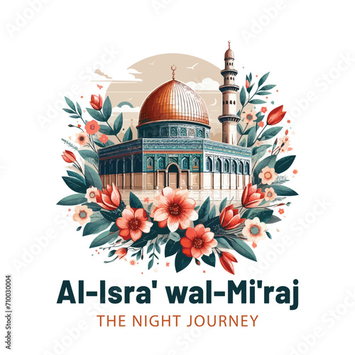 Al isra and miraj design with al aqsa illustration background