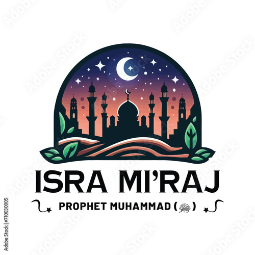 Al isra and miraj design with al aqsa illustration background