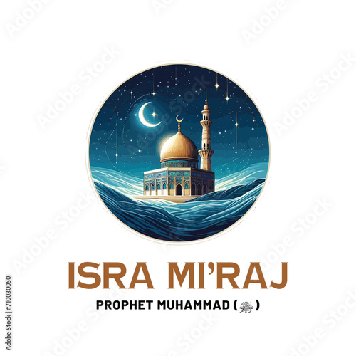 Al isra and miraj design with al aqsa illustration background