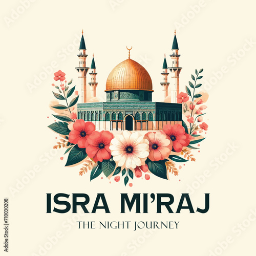 Al isra and miraj design with al aqsa illustration background
