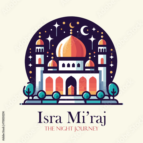 Al isra and miraj design with al aqsa illustration background