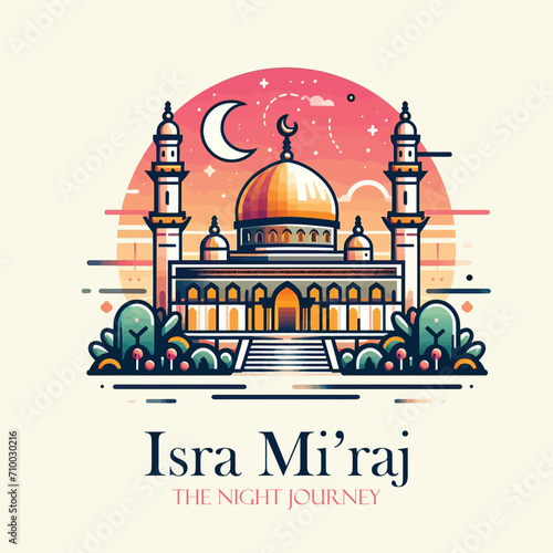 Al isra and miraj design with al aqsa illustration background