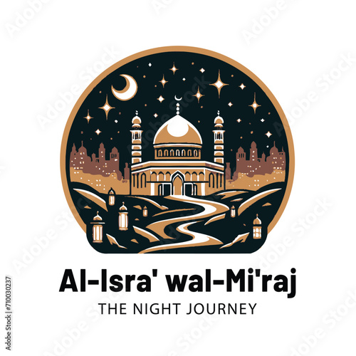 Al isra and miraj design with al aqsa illustration background
