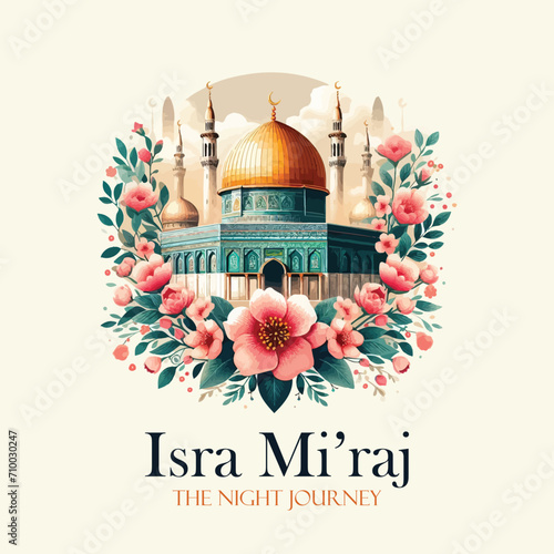 Al isra and miraj design with al aqsa illustration background