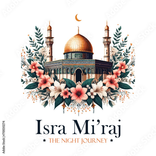 Al isra and miraj design with al aqsa illustration background