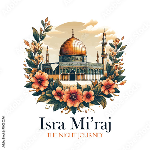 Al isra and miraj design with al aqsa illustration background