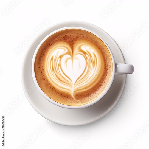 cappuccino in cup with heart latte art isolated on white background