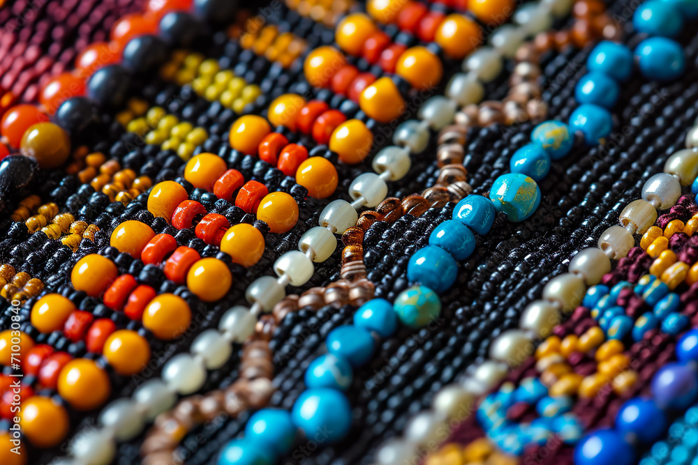 close-up of a beaded earring, with different colored beads arranged in a pattern close-up of a beaded earring, with different colored beads arranged in a pattern