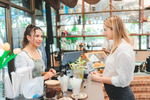 Female customer order food ...
