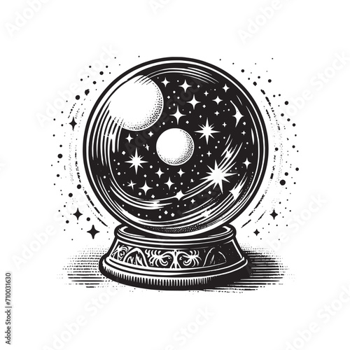 Magic crystal ball of predictions. Beautiful vintage engraving vector illustration, icon, logo