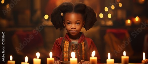 Little girl allowed to light Kwanzaa candles photo