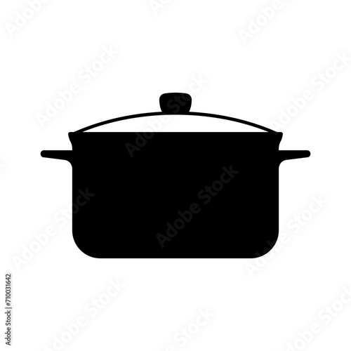 Pan icon. Soup pot with lid. Black silhouette. Front side view. Vector simple flat graphic illustration. Isolated object on a white background. Isolate.
