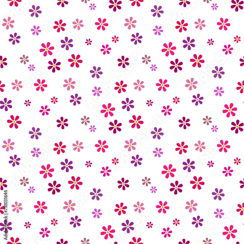 Small multi-colored flowers isolated on a white background. Cute floral seamless pattern. Vector simple flat graphic illustration. Texture.