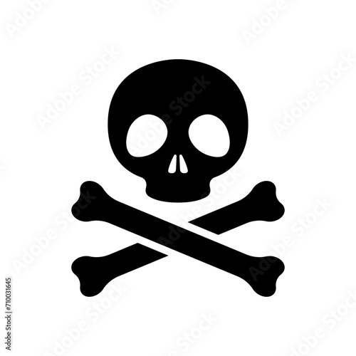 Skull and crossbones icon. Black silhouette. Front view. Vector simple flat graphic illustration. Isolated object on a white background. Isolate.