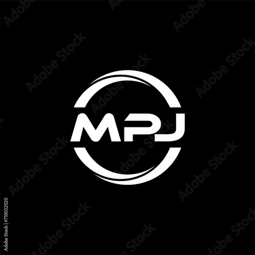 MPJ letter logo design with black background in illustrator, cube logo, vector logo, modern alphabet font overlap style. calligraphy designs for logo, Poster, Invitation, etc.
