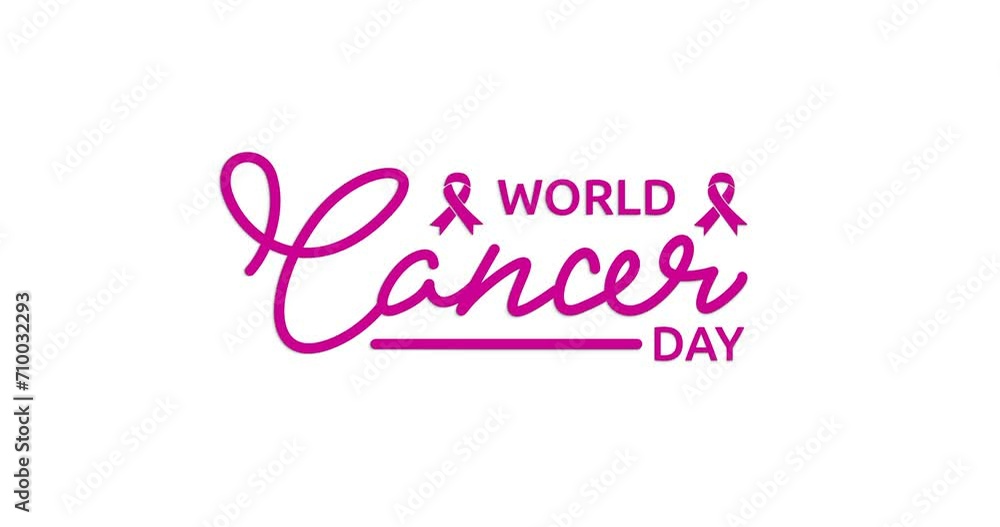 World Cancer Day text animation with ribbon. Handwriting calligraphy animated with alpha channel. Symbolizes care and support for childhood cancer sufferers. Transparent background World Cancer Day text animation with ribbon. Handwriting calligraphy animated with alpha channel. Symbolizes care and support for childhood cancer sufferers. Transparent background