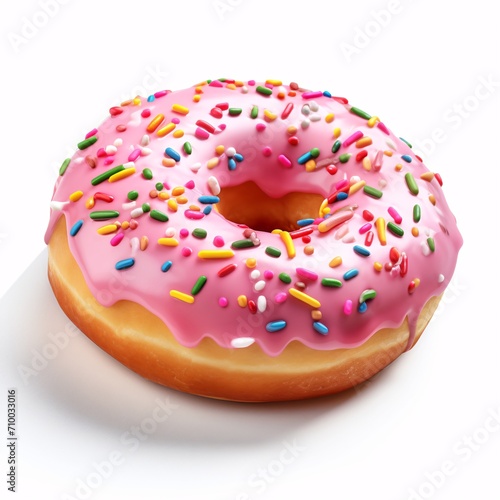 pink donut on white background with sprinkles, hyper-realistic oil