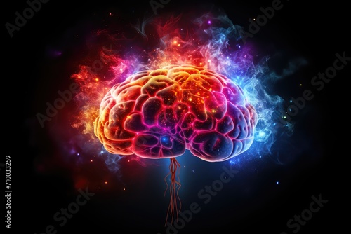 human brain light axon with fire, long-term memory, storage of information, short-term memory, mind processing informations and stimuli, brain's neurons fire, deep learning and remembering process