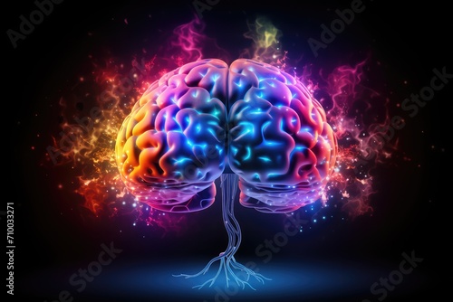 human brain light axon with fire, long-term memory, storage of information, short-term memory, mind processing informations and stimuli, brain's neurons fire, deep learning and remembering process © Leo