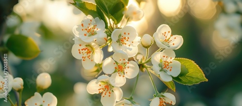 Sunlit white flower cluster with small blossoms.