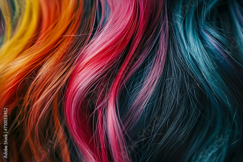 close-up of a woman hair with a colorful hair dye