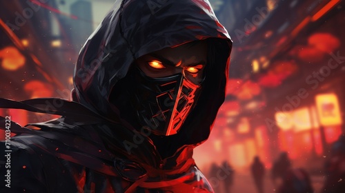 Cyberpunk ninja red eye warrior futuristic character AI generated image