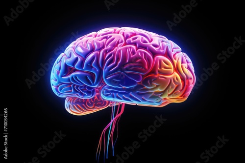 Neural crest cells neurology brain illustration. Neuromodulation, neural function and neural plasticity. Neuronal synchrony, neuronal oscillations, rhythmic patterns orchestrating cognitive processes.