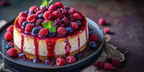 Gourmet Berry Cheesecake with Luscious Topping on Elegant Plate