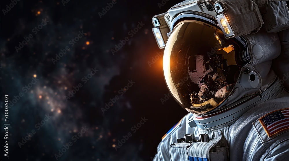 Astronaut portrait on black background. Generative AI. Astronaut portrait on black background. Generative AI.