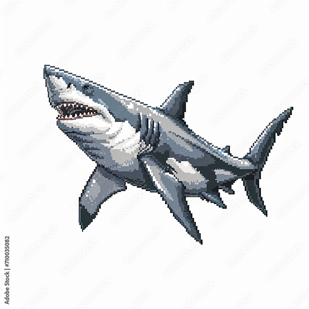 Fototapeta premium pixelated art of a giant white shark isolated on white background