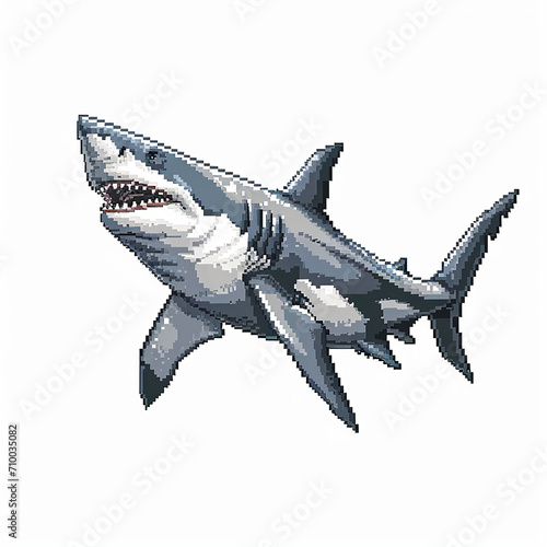 pixelated art of a giant white shark isolated on white background photo