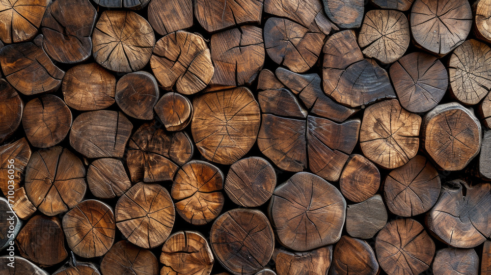 Rustic Charm: Cross-Section of Wooden Logs Background Rustic Charm: Cross-Section of Wooden Logs Background