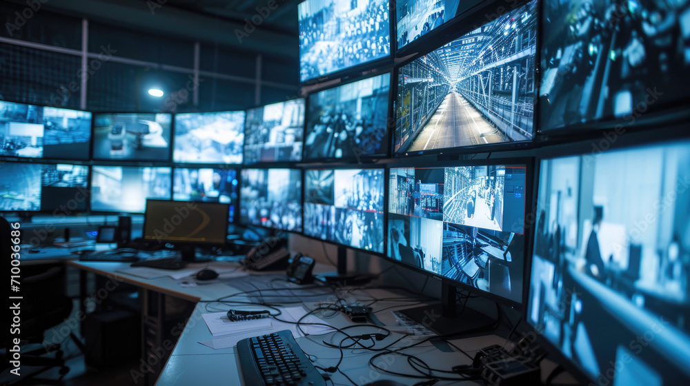Modern Security Control Room with Multiple Monitors Modern Security Control Room with Multiple Monitors