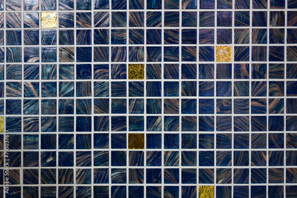 Dark blue small tiles colourful abstract mosaic pattern