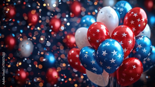 Fotografia Patriotic balloons in red, White and blue, Celebrating Presidents' Day on a flag backdrop