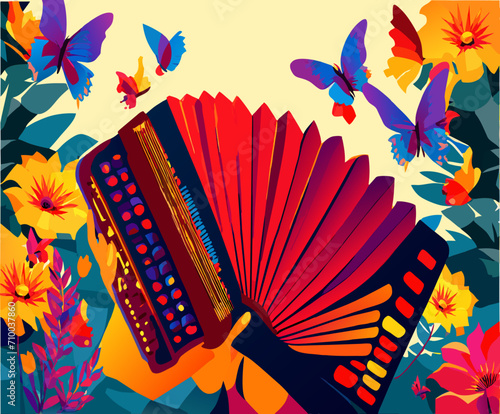 An accordion releasing musical butterflies. vektor icon illustation