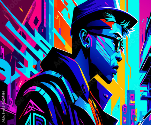 A hip-hop scene with graffiti art. vektor icon illustation