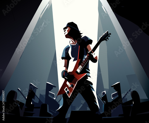A rock guitarist in a stadium spotlight. vektor icon illustation