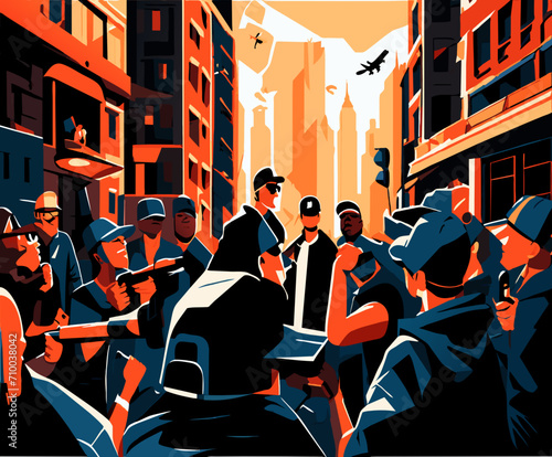 A rap battle in an urban alley. vektor icon illustation