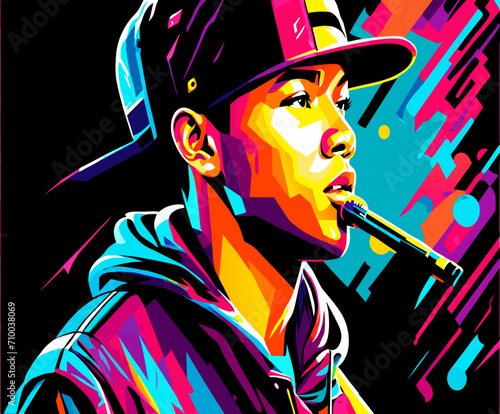 A rapper with a graffiti backdrop. vektor icon illustation