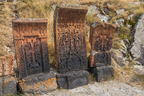 Old Armenian khachkar cross stone in Sevanavank, Armenia. photo