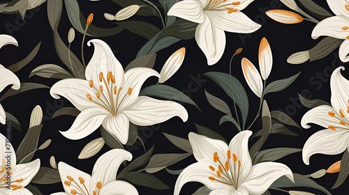 Illustrated lilies wallpaper pattern