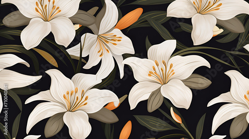 Illustrated lilies wallpaper pattern