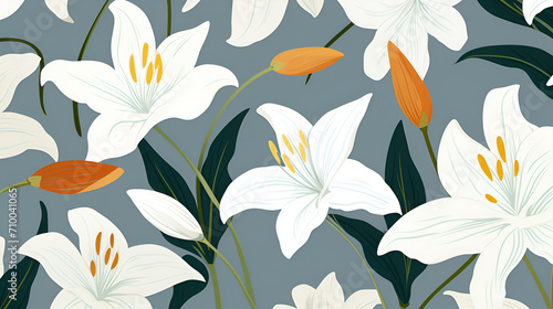 Illustrated lilies wallpaper pattern