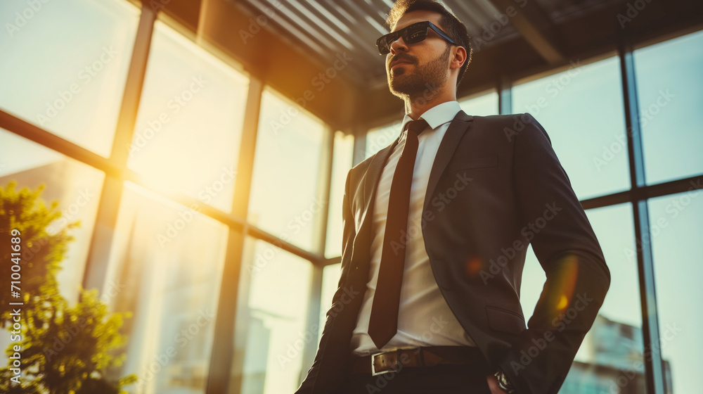 handsome man successful businessman in the office - obrazy, fototapety, plakaty 