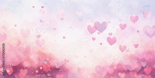 Abstract Pastel pink watercolor background with lots of small hearts all over. Love and happy St Valentines day concept banner