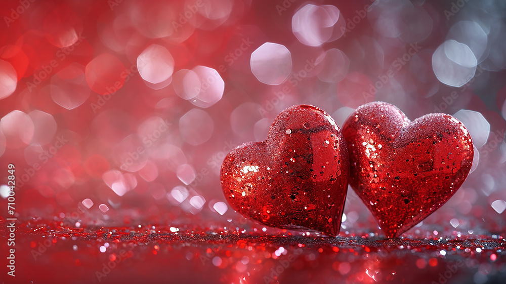 Valentines day Background of two red heart shape love made with glowing glitter bokeh image Valentines day Background of two red heart shape love made with glowing glitter bokeh image