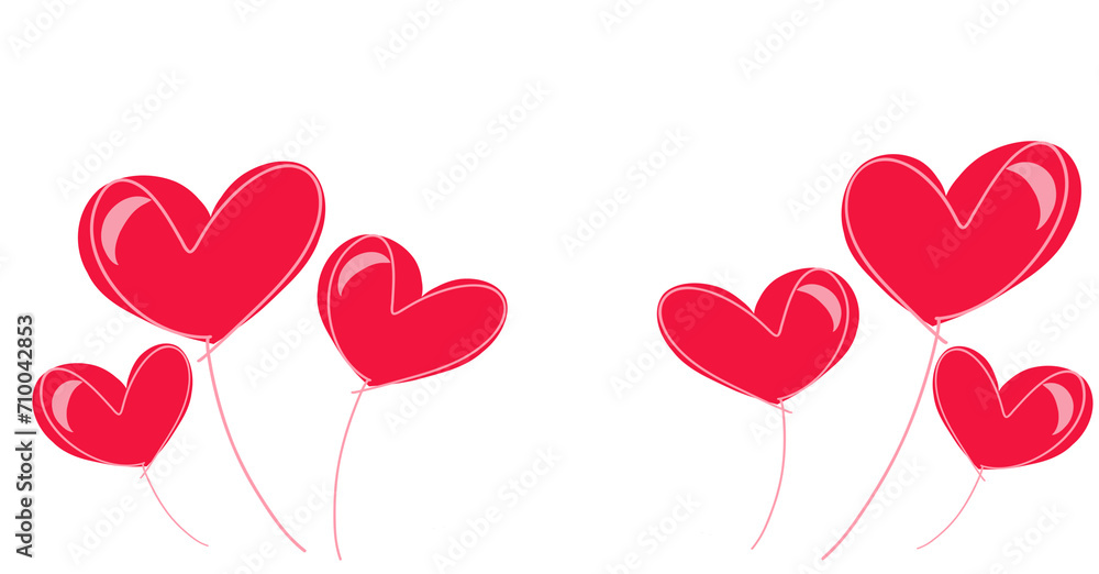 Heart-Shape Balloons and Love Icons for a Valentine's Day Celebration, Heart icon.  Romantic clipart sign on transparent background.
