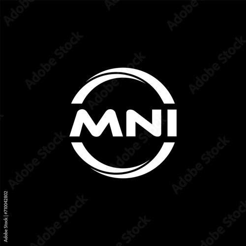 MNI letter logo design with black background in illustrator, cube logo, vector logo, modern alphabet font overlap style. calligraphy designs for logo, Poster, Invitation, etc.