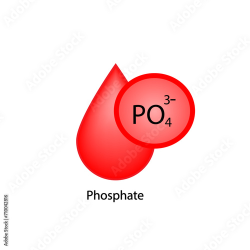 Phosphate electrolyte. Icon isolated on white background. Hyperphosphatemia and Hypophosphatemia. Phosphate excess and deficit electrolyte disorders. Scientific design. Vector illustration.